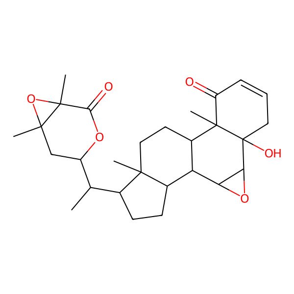 2D Structure of 15-[1-(1,6-Dimethyl-2-oxo-3,7-dioxabicyclo[4.1.0]heptan-4-yl)ethyl]-5-hydroxy-10,14-dimethyl-3-oxapentacyclo[9.7.0.02,4.05,10.014,18]octadec-7-en-9-one