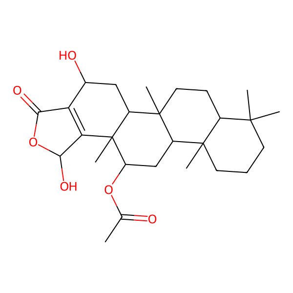 2D Structure of (1,4-dihydroxy-5b,8,8,11a,13a-pentamethyl-3-oxo-4,5,5a,6,7,7a,9,10,11,11b,12,13-dodecahydro-1H-phenanthro[2,1-e][2]benzofuran-13-yl) acetate