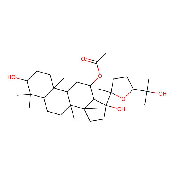2D Structure of [3,17-Dihydroxy-17-[5-(2-hydroxypropan-2-yl)-2-methyloxolan-2-yl]-4,4,8,10,14-pentamethyl-1,2,3,5,6,7,9,11,12,13,15,16-dodecahydrocyclopenta[a]phenanthren-12-yl] acetate