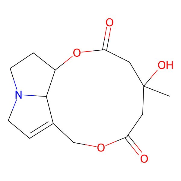 2D Structure of (1R,5S,16R)-5-hydroxy-5-methyl-2,8-dioxa-13-azatricyclo[8.5.1.013,16]hexadec-10-ene-3,7-dione