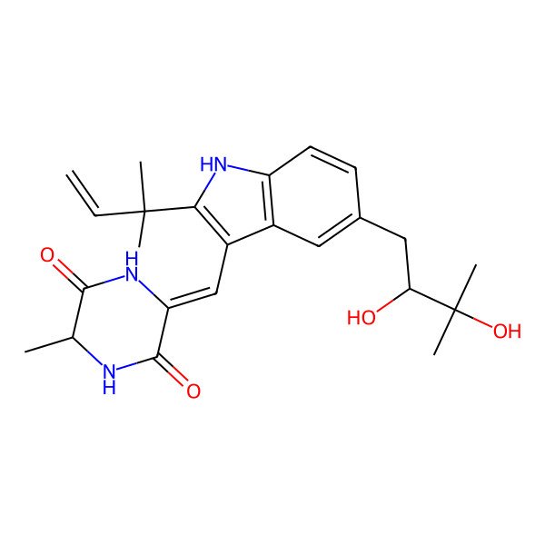 2D Structure of (3Z,6S)-3-[[5-[(2R)-2,3-dihydroxy-3-methylbutyl]-2-(2-methylbut-3-en-2-yl)-1H-indol-3-yl]methylidene]-6-methylpiperazine-2,5-dione