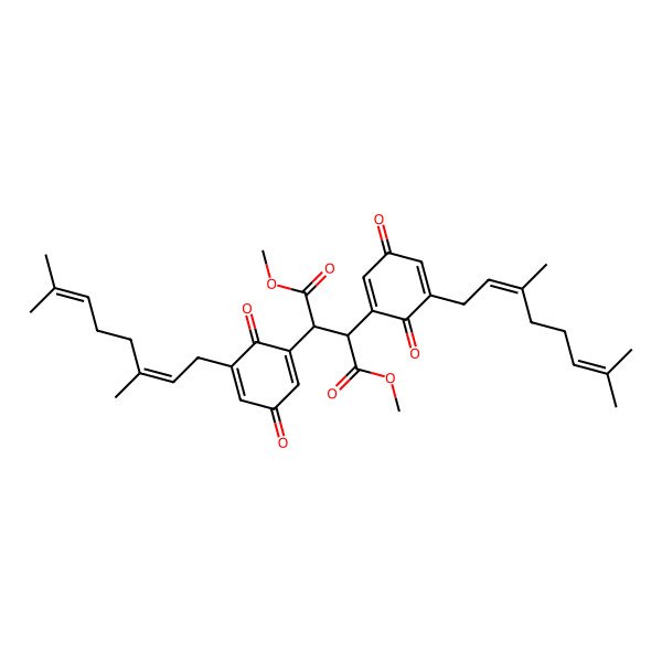 2D Structure of Dimethyl 2,3-bis[5-(3,7-dimethylocta-2,6-dienyl)-3,6-dioxocyclohexa-1,4-dien-1-yl]butanedioate
