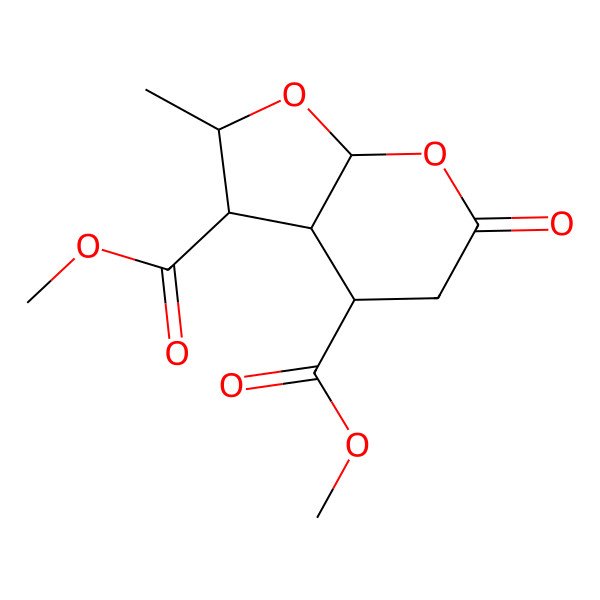 2D Structure of dimethyl (2S,3R,3aS,4R,7aS)-2-methyl-6-oxo-2,3,3a,4,5,7a-hexahydrofuro[2,3-b]pyran-3,4-dicarboxylate