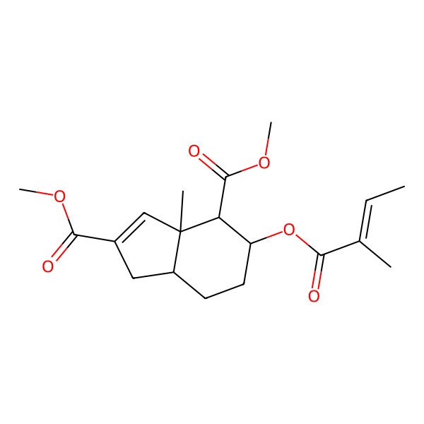 2D Structure of Dimethyl 3a-methyl-5-(2-methylbut-2-enoyloxy)-1,4,5,6,7,7a-hexahydroindene-2,4-dicarboxylate