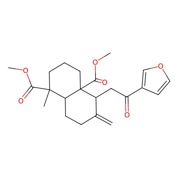 2D Structure of dimethyl (1S,4aS,5S,8aS)-5-[2-(furan-3-yl)-2-oxoethyl]-1-methyl-6-methylidene-3,4,5,7,8,8a-hexahydro-2H-naphthalene-1,4a-dicarboxylate