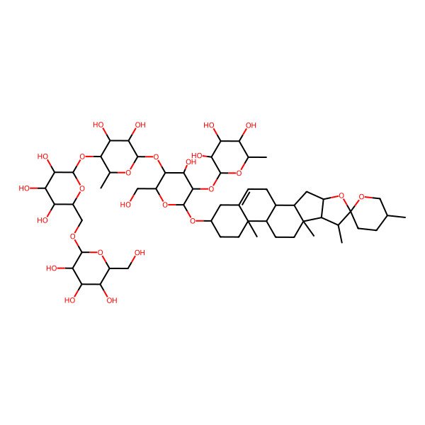 2D Structure of Diosgenin 3-[glucosyl-(1->6)-glucosyl-(1->4)-rhamnosyl-(1->4)[rhamnosyl-(1->2)]-glucoside]