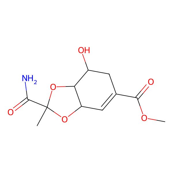 2D Structure of 4-Hydroxy-6-(methoxycarbonyl)-2-methyl-3a,4,5,7a-tetrahydro-2H-1,3-benzodioxole-2-carboximidic acid