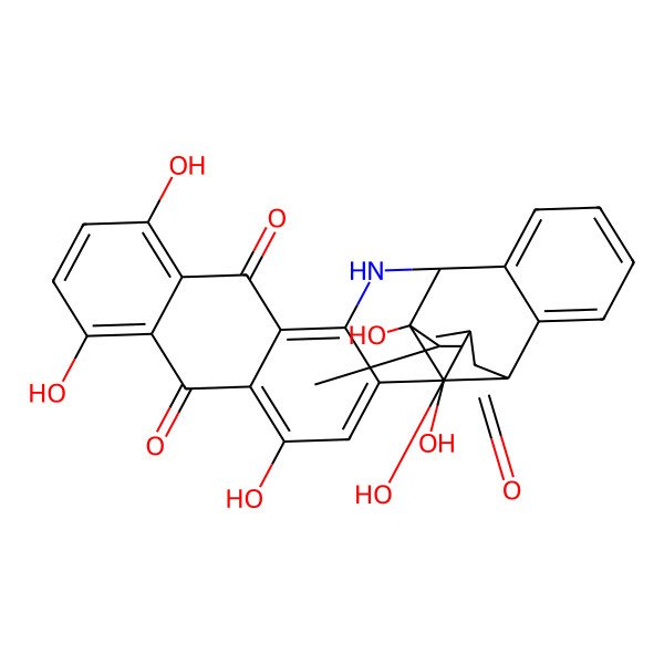 2D Structure of 2,3,5,20,23,27-Hexahydroxy-4-methyl-15-azaheptacyclo[14.12.0.02,7.03,14.08,13.017,26.019,24]octacosa-1(28),4,8,10,12,16,19,21,23,26-decaene-6,18,25-trione