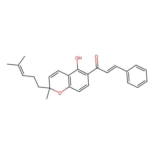 2D Structure of (E)-1-[(2R)-5-hydroxy-2-methyl-2-(4-methylpent-3-enyl)chromen-6-yl]-3-phenylprop-2-en-1-one
