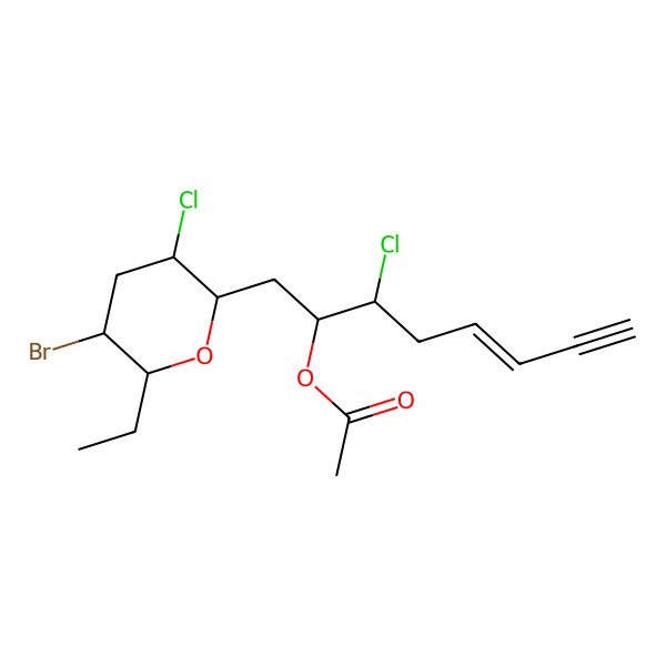 2D Structure of [(E)-1-[(2R,3R,5R,6S)-5-bromo-3-chloro-6-ethyloxan-2-yl]-3-chlorooct-5-en-7-yn-2-yl] acetate