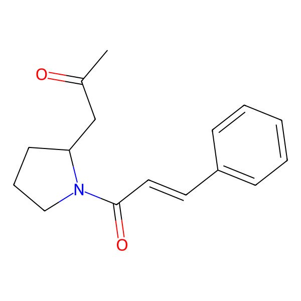 2D Structure of (E)-1-[(2S)-2-(2-oxopropyl)pyrrolidin-1-yl]-3-phenylprop-2-en-1-one
