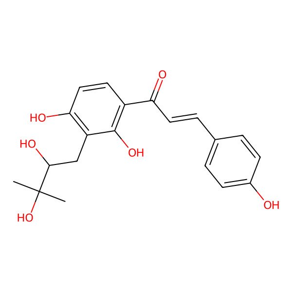 2D Structure of (E)-1-[3-[(2R)-2,3-dihydroxy-3-methylbutyl]-2,4-dihydroxyphenyl]-3-(4-hydroxyphenyl)prop-2-en-1-one