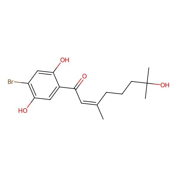 2D Structure of (E)-1-(4-bromo-2,5-dihydroxyphenyl)-7-hydroxy-3,7-dimethyloct-2-en-1-one