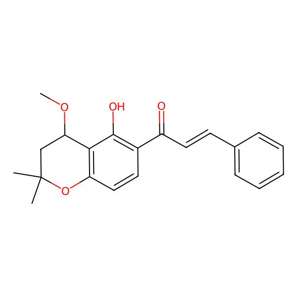 2D Structure of (E)-1-[(4S)-5-hydroxy-4-methoxy-2,2-dimethyl-3,4-dihydrochromen-6-yl]-3-phenylprop-2-en-1-one