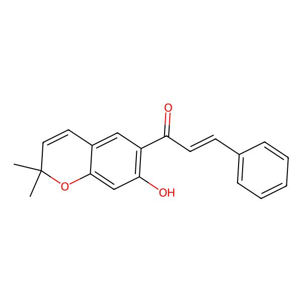 2D Structure of (E)-1-(7-hydroxy-2,2-dimethylchromen-6-yl)-3-phenylprop-2-en-1-one 2D Structure of (E)-1-(7-hydroxy-2,2-dimethylchromen-6-yl)-3-phenylprop-2-en-1-one