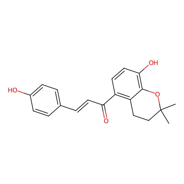 2D Structure of (e)-1-(8-Hydroxy-2,2-dimethylchroman-5-yl)-3-(4-hydroxyphenyl)prop-2-en-1-one 2D Structure of (e)-1-(8-Hydroxy-2,2-dimethylchroman-5-yl)-3-(4-hydroxyphenyl)prop-2-en-1-one