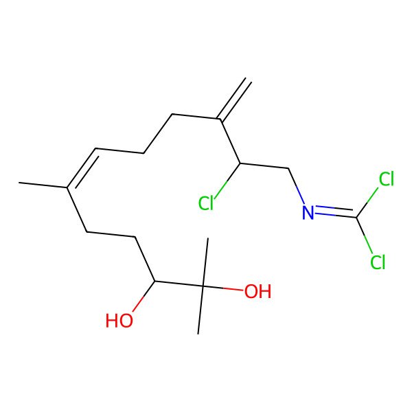 2D Structure of (E)-11-chloro-12-(dichloromethylideneamino)-2,6-dimethyl-10-methylidenedodec-6-ene-2,3-diol