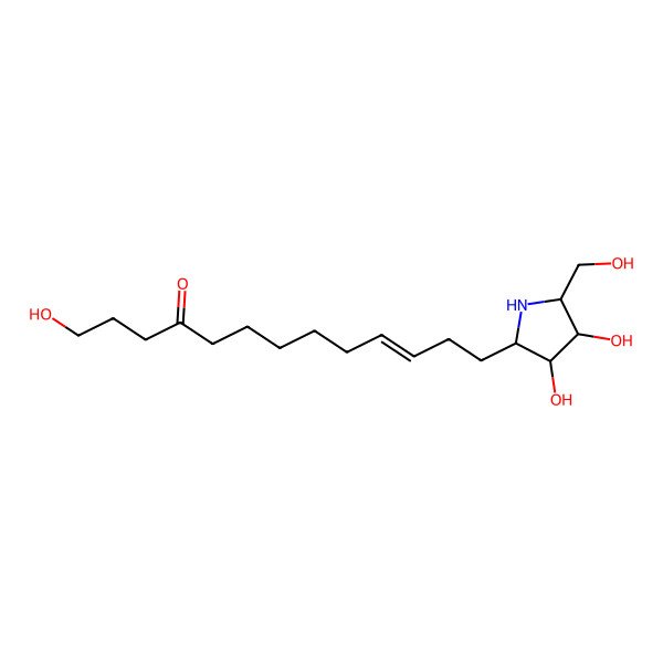 2D Structure of (E)-13-[(2R,3R,4R,5R)-3,4-dihydroxy-5-(hydroxymethyl)pyrrolidin-2-yl]-1-hydroxytridec-10-en-4-one