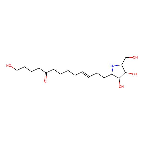 2D Structure of (E)-13-[(2R,3R,4R,5R)-3,4-dihydroxy-5-(hydroxymethyl)pyrrolidin-2-yl]-1-hydroxytridec-10-en-5-one