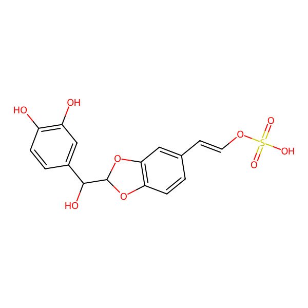 2D Structure of [(E)-2-[2-[(3,4-dihydroxyphenyl)-hydroxymethyl]-1,3-benzodioxol-5-yl]ethenyl] hydrogen sulfate