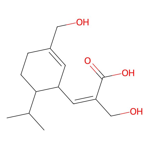2D Structure of (E)-2-(hydroxymethyl)-3-[(1S,6S)-3-(hydroxymethyl)-6-propan-2-ylcyclohex-2-en-1-yl]prop-2-enoic acid