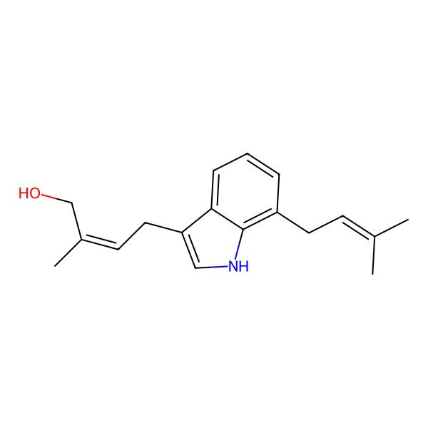 2D Structure of (E)-2-methyl-4-[7-(3-methylbut-2-enyl)-1H-indol-3-yl]but-2-en-1-ol