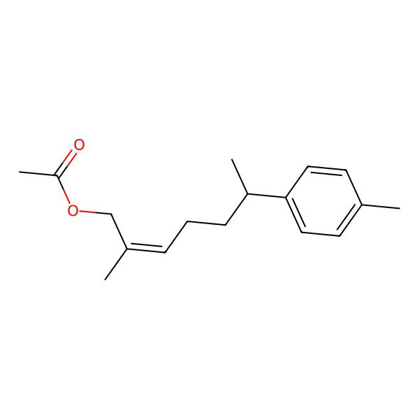 2D Structure of (E)-2-Methyl-6-(p-tolyl)hept-2-en-1-yl acetate 2D Structure of (E)-2-Methyl-6-(p-tolyl)hept-2-en-1-yl acetate