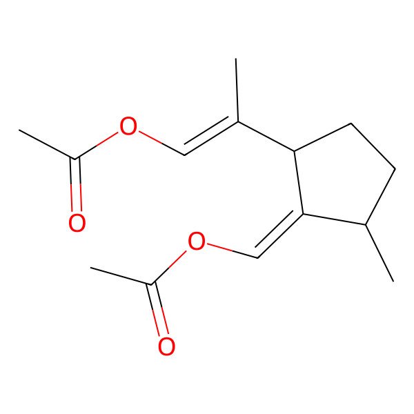 2D Structure of [(E)-[(2R,5R)-2-(1-acetyloxyprop-1-en-2-yl)-5-methylcyclopentylidene]methyl] acetate