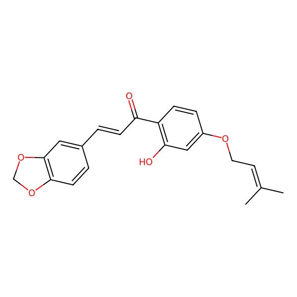 2D Structure of (E)-3-(1,3-benzodioxol-5-yl)-1-[2-hydroxy-4-(3-methylbut-2-enoxy)phenyl]prop-2-en-1-one
