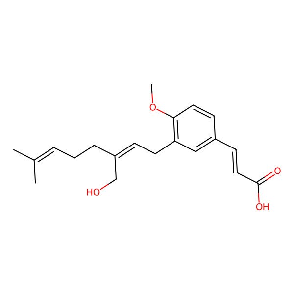2D Structure of (E)-3-[3-[(2Z)-3-(hydroxymethyl)-7-methylocta-2,6-dienyl]-4-methoxyphenyl]prop-2-enoic acid