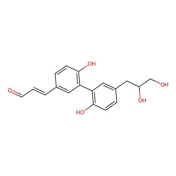 2D Structure of (E)-3-[3-[5-[(2R)-2,3-dihydroxypropyl]-2-hydroxyphenyl]-4-hydroxyphenyl]prop-2-enal