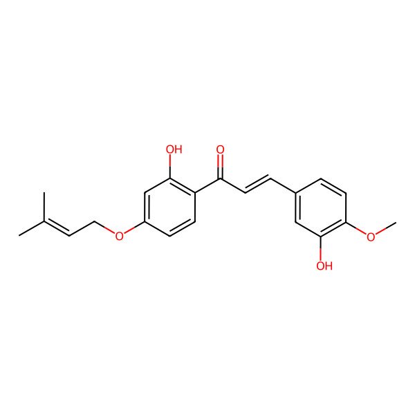 2D Structure of (E)-3-(3-hydroxy-4-methoxyphenyl)-1-[2-hydroxy-4-(3-methylbut-2-enoxy)phenyl]prop-2-en-1-one