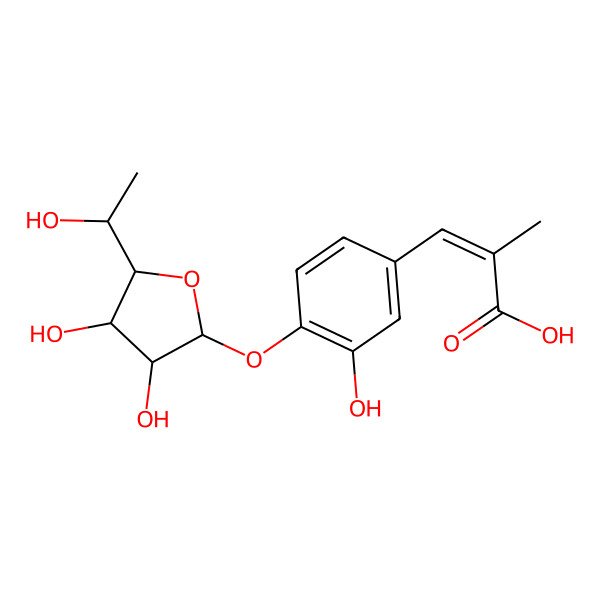 2D Structure of (E)-3-(3-hydroxy-4-O-a-fucofuranosylphenyl)-2-methylacrylic acid