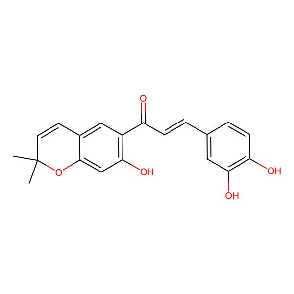 2D Structure of (E)-3-(3,4-dihydroxyphenyl)-1-(7-hydroxy-2,2-dimethylchromen-6-yl)prop-2-en-1-one