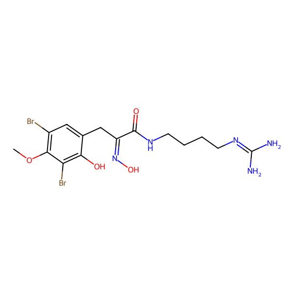 2D Structure of (E)-3-(3,5-Dibromo-2-hydroxy-4-methoxyphenyl)-N-(4-guanidinobutyl)-2-(hydroxyimino)propanamide