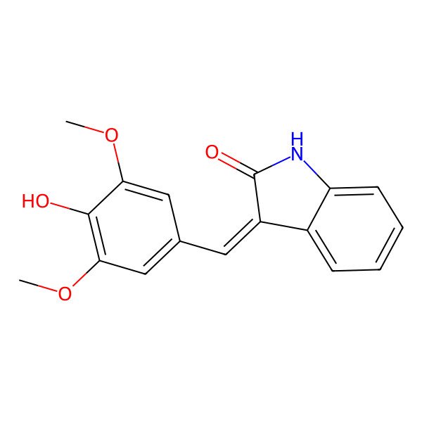 2D Structure of (E)-3-(3',5'-Dimethoxy-4'-hydroxybenzylidene)-2-indolinone 2D Structure of (E)-3-(3',5'-Dimethoxy-4'-hydroxybenzylidene)-2-indolinone