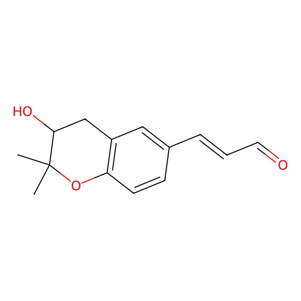 2D Structure of (E)-3-[(3R)-3-hydroxy-2,2-dimethyl-chroman-6-yl]prop-2-enal