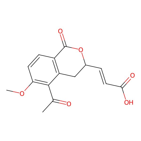 2D Structure of (E)-3-[(3S)-5-acetyl-6-methoxy-1-oxo-3,4-dihydroisochromen-3-yl]prop-2-enoic acid