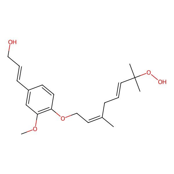 2D Structure of (E)-3-[4-[(2E,5E)-7-hydroperoxy-3,7-dimethylocta-2,5-dienoxy]-3-methoxyphenyl]prop-2-en-1-ol