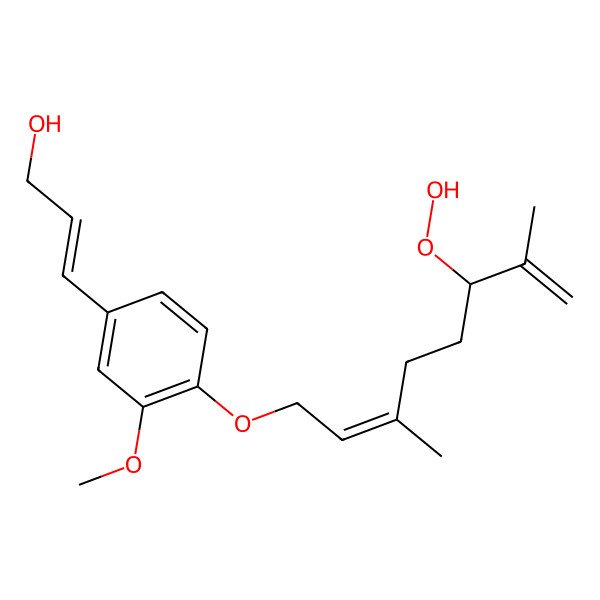 2D Structure of (E)-3-[4-[(2E,6R)-6-hydroperoxy-3,7-dimethylocta-2,7-dienoxy]-3-methoxyphenyl]prop-2-en-1-ol