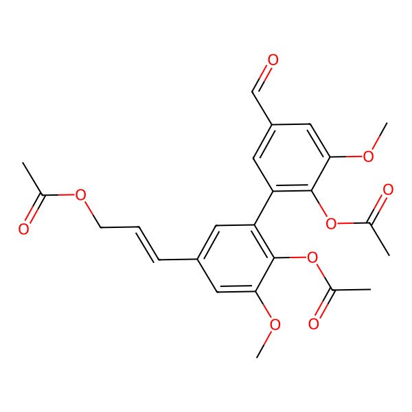 2D Structure of [(E)-3-[4-acetyloxy-3-(2-acetyloxy-5-formyl-3-methoxyphenyl)-5-methoxyphenyl]prop-2-enyl] acetate