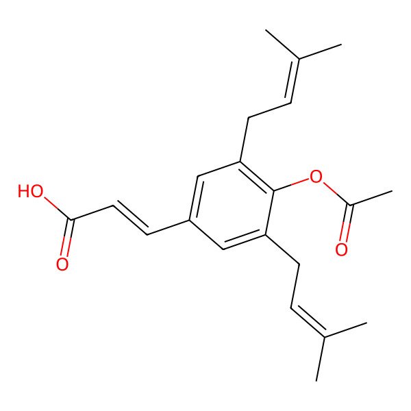 2D Structure of (E)-3-[4-acetyloxy-3,5-bis(3-methylbut-2-enyl)phenyl]prop-2-enoic acid