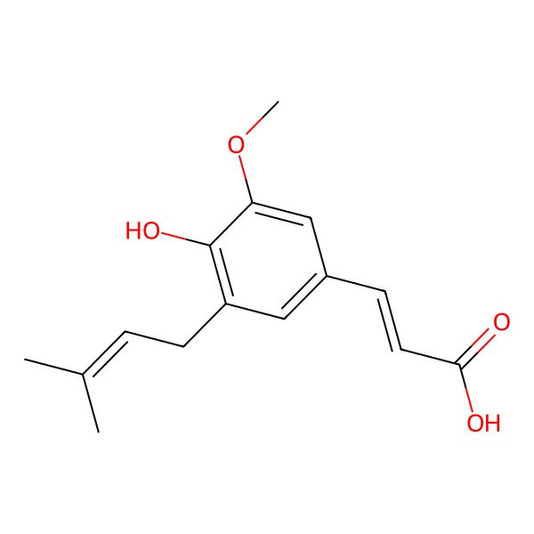 2D Structure of (E)-3-[4-hydroxy-3-methoxy-5-(3-methylbut-2-enyl)phenyl]prop-2-enoic acid