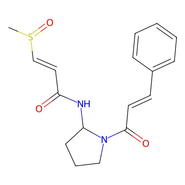 2D Structure of (E)-3-[(S)-methylsulfinyl]-N-[(2R)-1-[(E)-3-phenylprop-2-enoyl]pyrrolidin-2-yl]prop-2-enamide