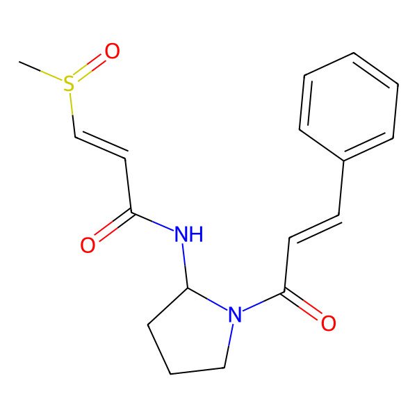 2D Structure of (E)-3-[(S)-methylsulfinyl]-N-[(2S)-1-[(E)-3-phenylprop-2-enoyl]pyrrolidin-2-yl]prop-2-enamide