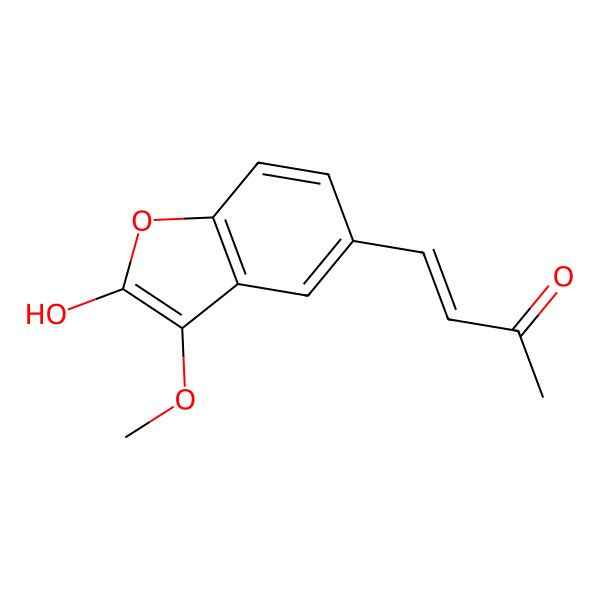 2D Structure of (E)-4-(2-hydroxy-3-methoxy-1-benzofuran-5-yl)but-3-en-2-one 2D Structure of (E)-4-(2-hydroxy-3-methoxy-1-benzofuran-5-yl)but-3-en-2-one