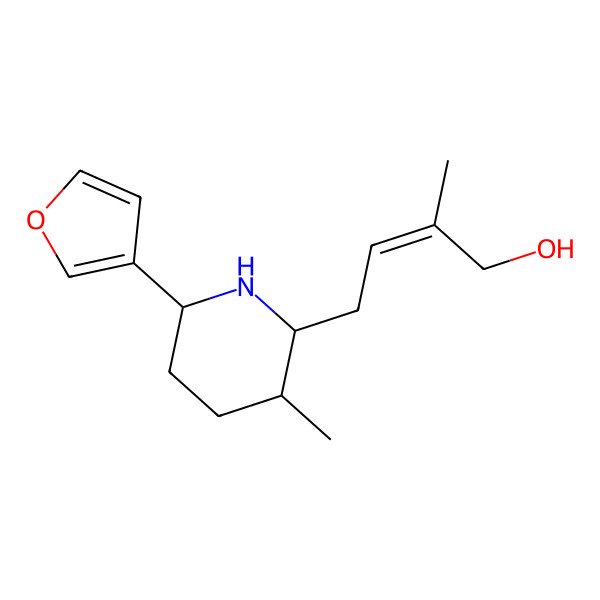 2D Structure of (E)-4-[(2R,3R,6R)-6-(furan-3-yl)-3-methylpiperidin-2-yl]-2-methylbut-2-en-1-ol