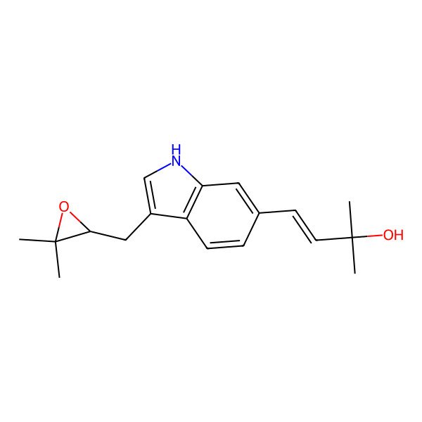 2D Structure of (E)-4-[3-[[(2R)-3,3-dimethyloxiran-2-yl]methyl]-1H-indol-6-yl]-2-methylbut-3-en-2-ol