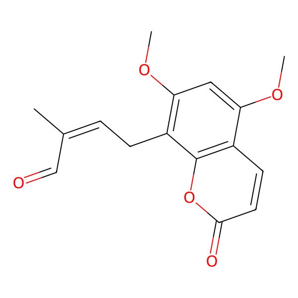 2D Structure of (E)-4-(5,7-dimethoxy-2-oxochromen-8-yl)-2-methylbut-2-enal