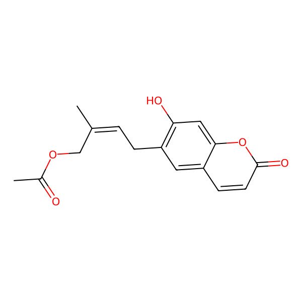 2D Structure of [(E)-4-(7-hydroxy-2-oxochromen-6-yl)-2-methylbut-2-enyl] acetate